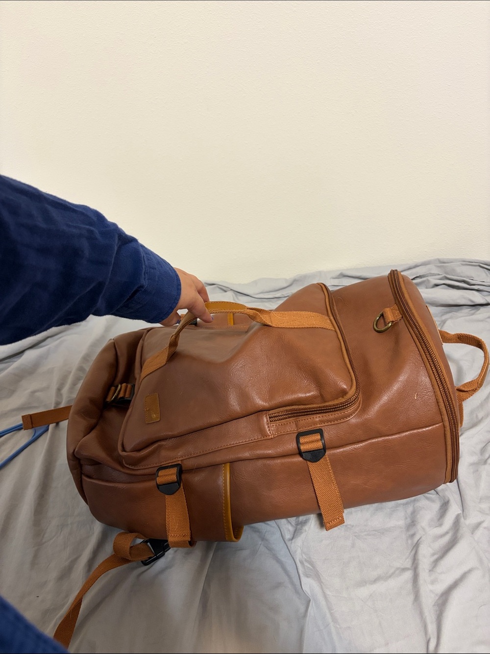 Leather Travel Backpack Duffel Bag - Brown
